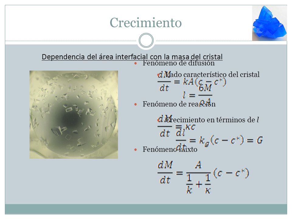 Crecimiento Dependencia del área interfacial con la masa del cristal