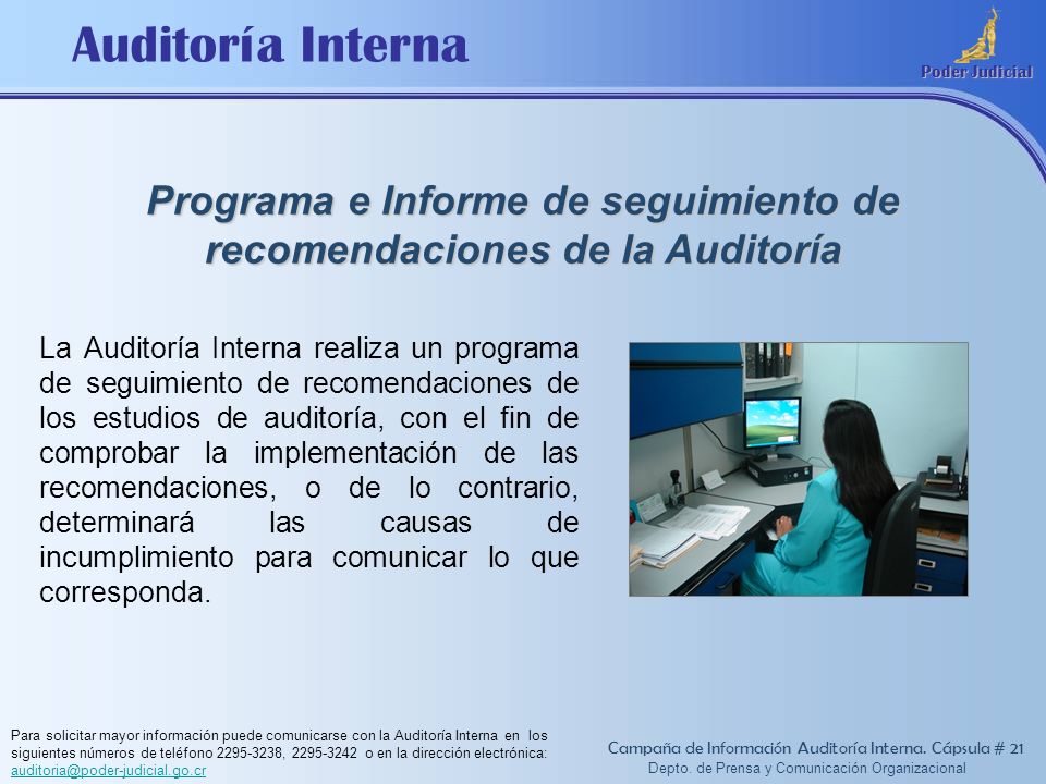 Programa e Informe de seguimiento de recomendaciones de la Auditoría