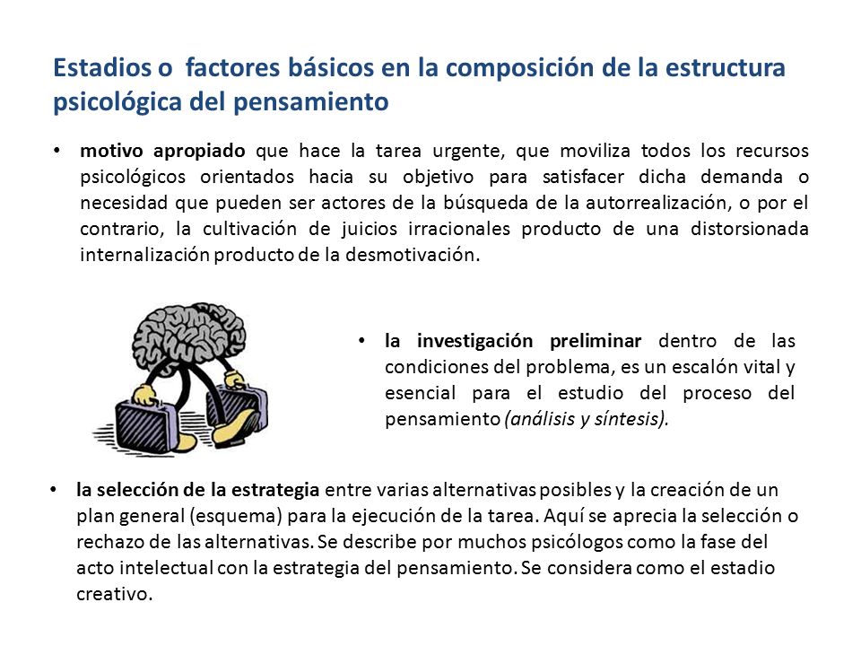 Estadios o factores básicos en la composición de la estructura psicológica del pensamiento