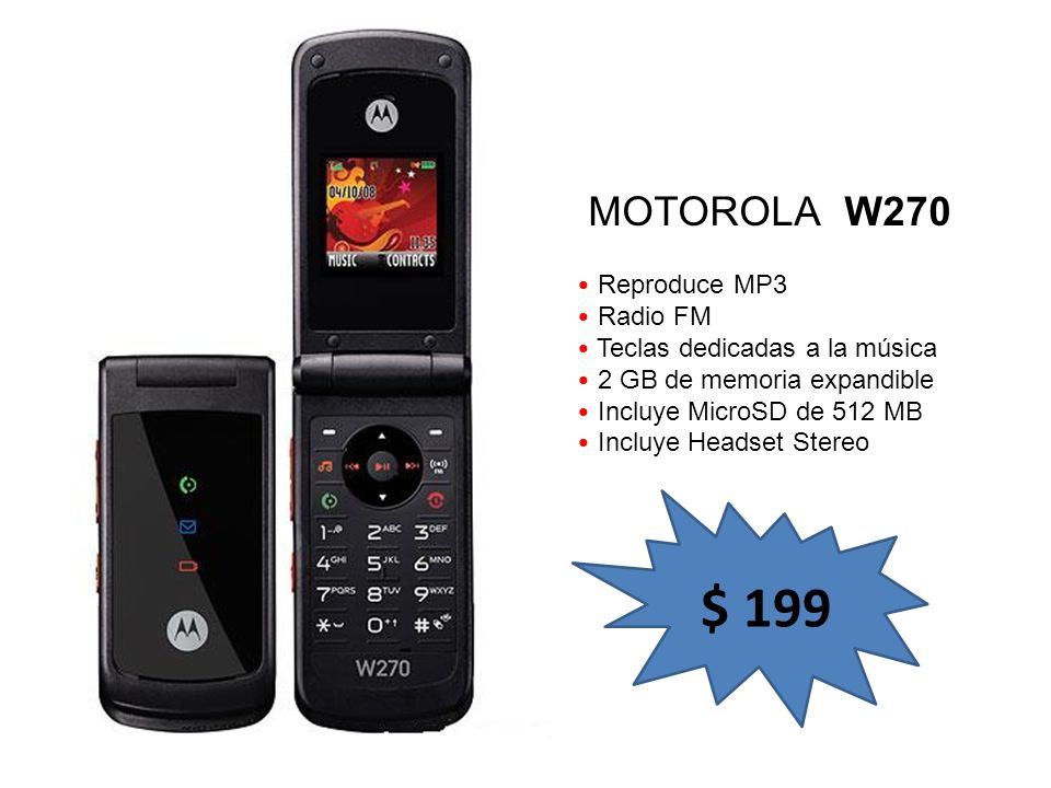 $ 199 MOTOROLA W270 Reproduce MP3 Radio FM