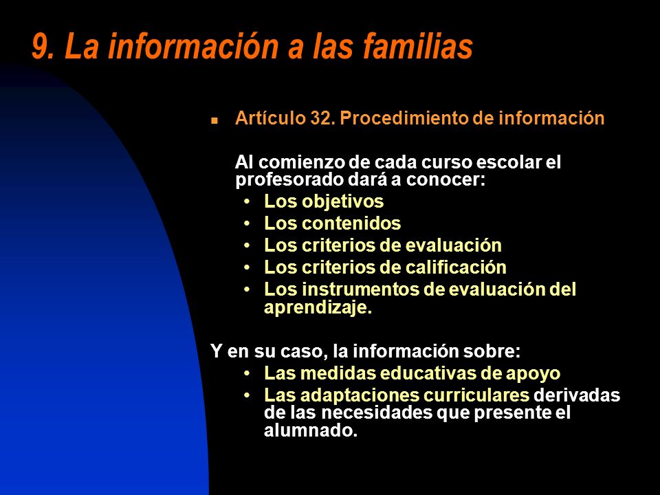 9. La información a las familias