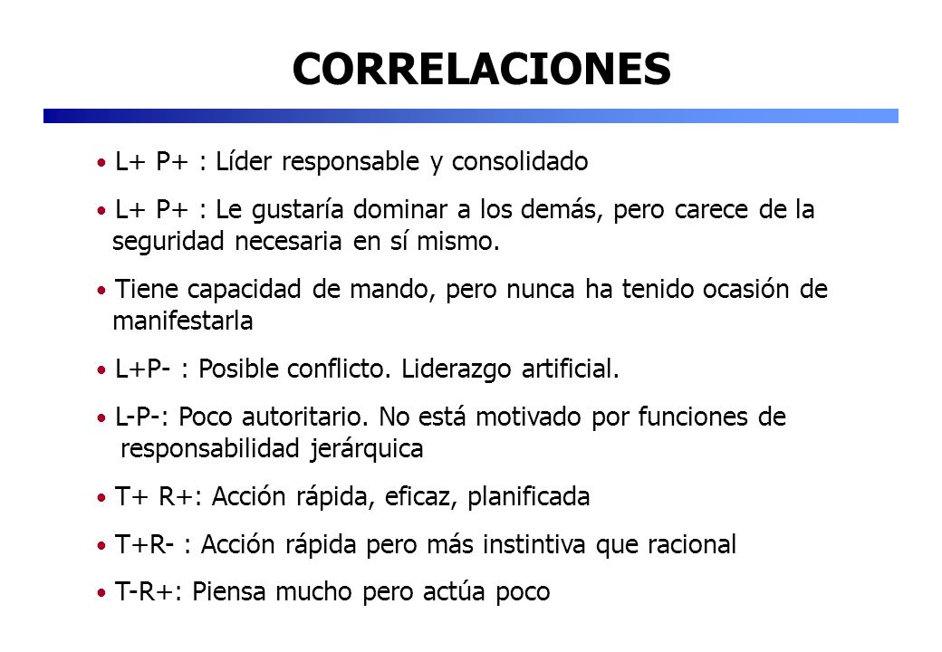 CORRELACIONES L+ P+ : Líder responsable y consolidado