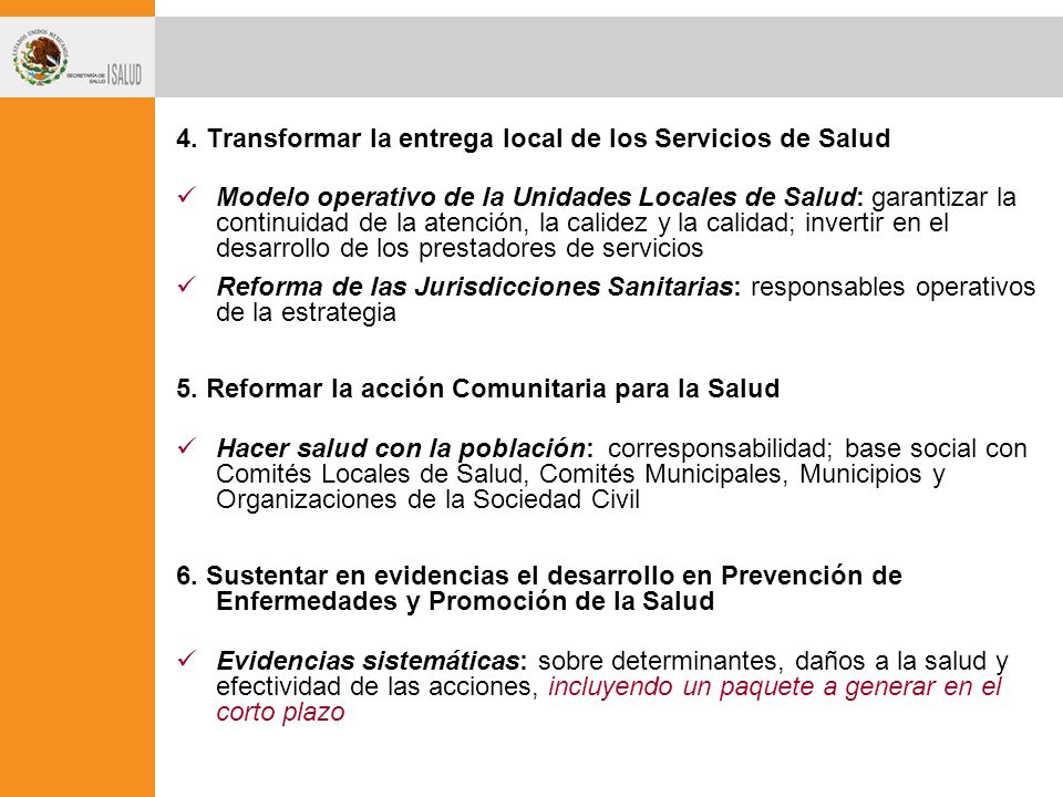4. Transformar la entrega local de los Servicios de Salud