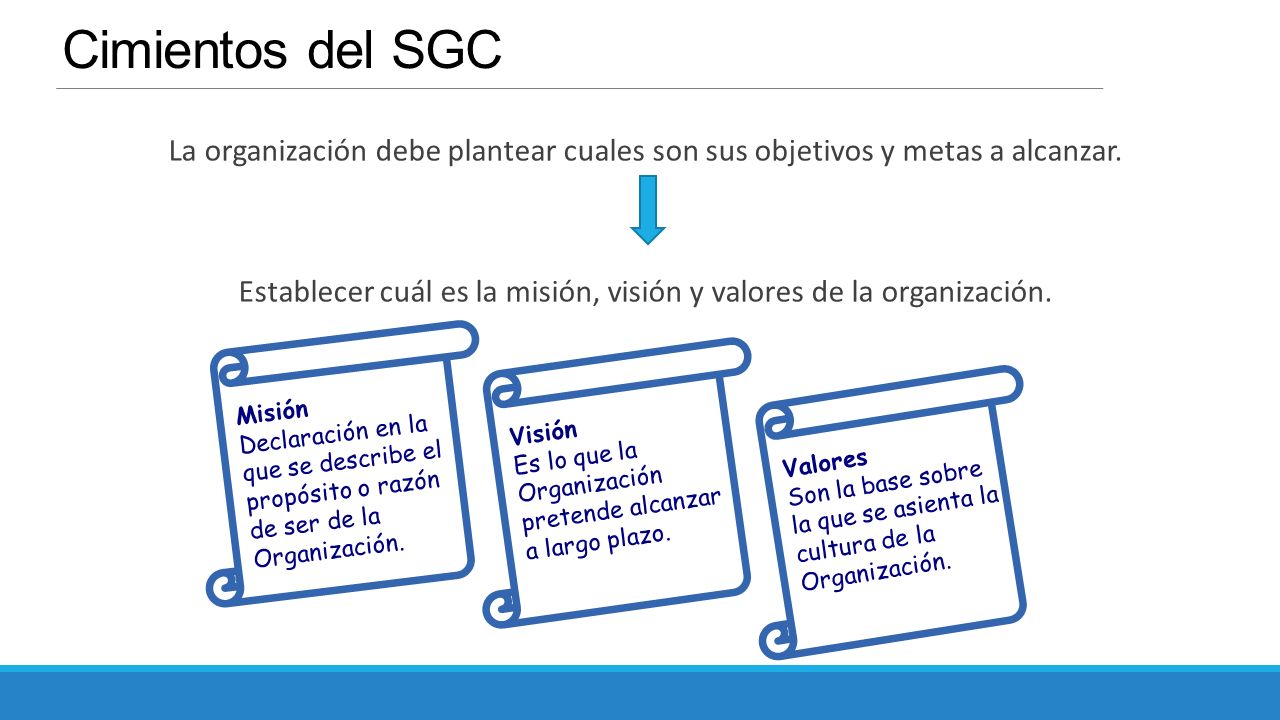 Establecer cuál es la misión, visión y valores de la organización.