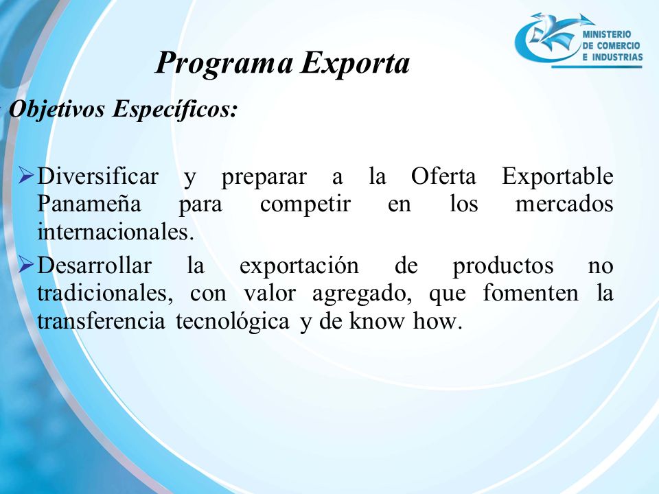 Programa Exporta Objetivos Específicos: