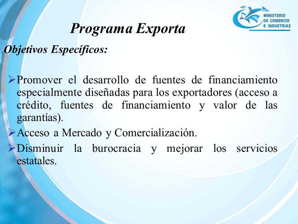 Programa Exporta Objetivos Específicos: