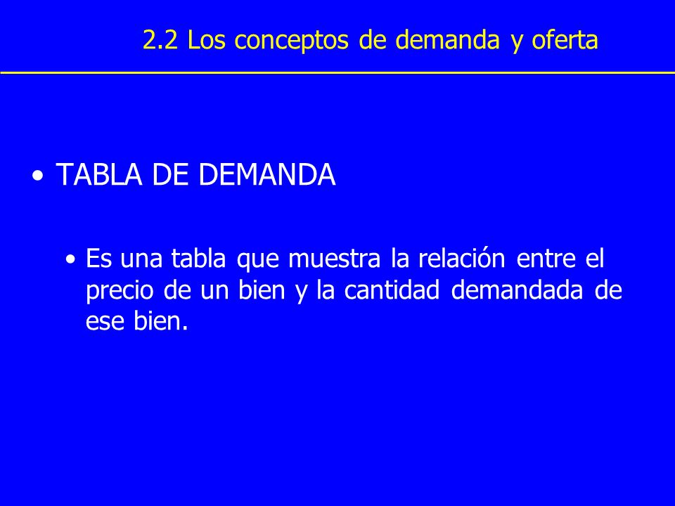 TABLA DE DEMANDA 2.2 Los conceptos de demanda y oferta