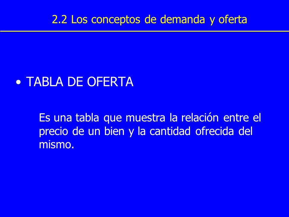 TABLA DE OFERTA 2.2 Los conceptos de demanda y oferta