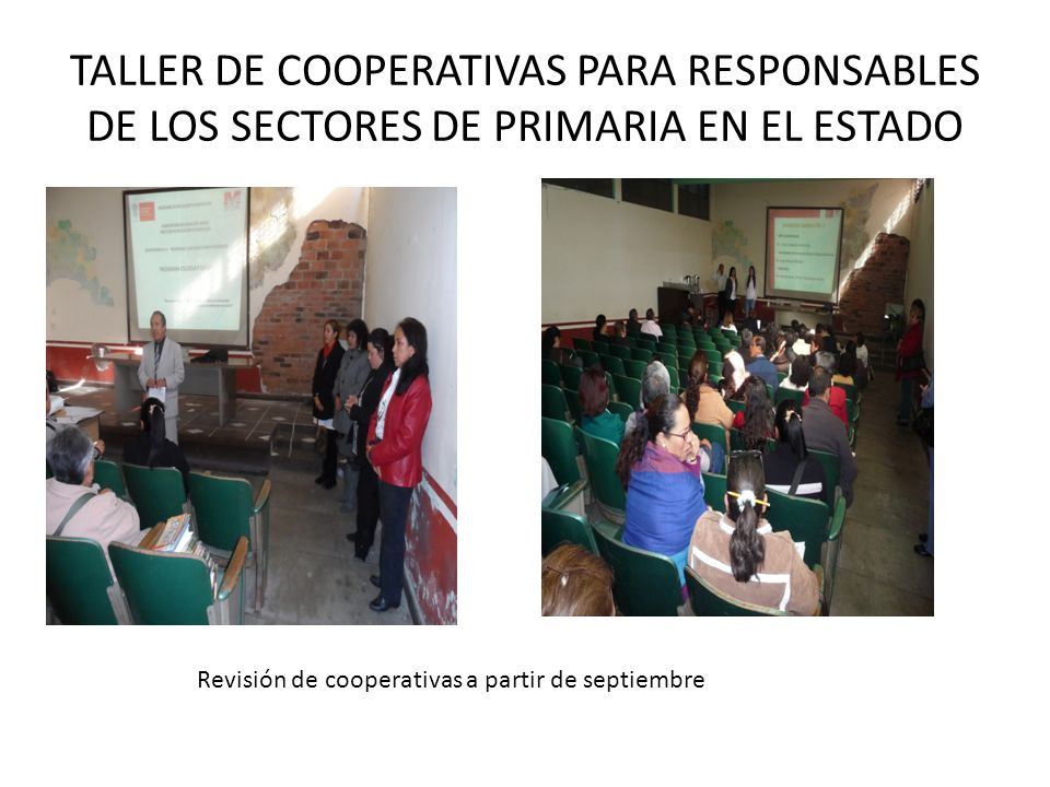TALLER DE COOPERATIVAS PARA RESPONSABLES DE LOS SECTORES DE PRIMARIA EN EL ESTADO