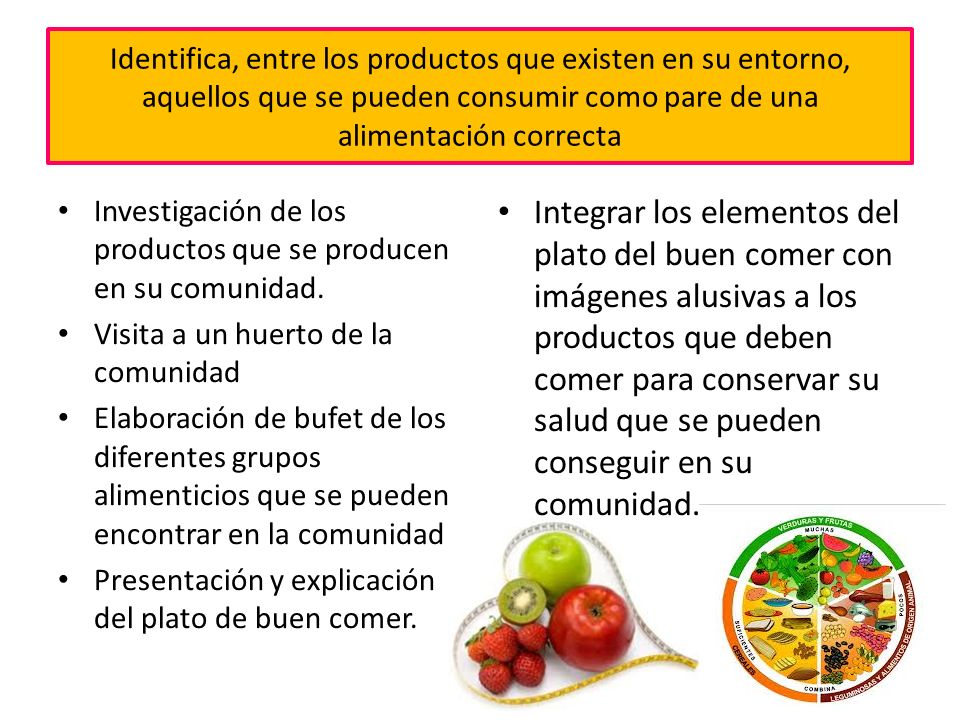 Identifica, entre los productos que existen en su entorno, aquellos que se pueden consumir como pare de una alimentación correcta
