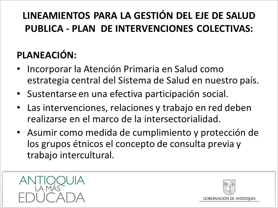 LINEAMIENTOS PARA LA GESTIÓN DEL EJE DE SALUD PUBLICA - PLAN DE INTERVENCIONES COLECTIVAS: