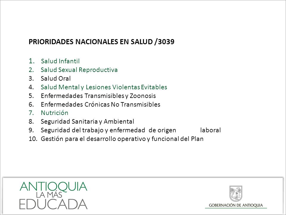 PRIORIDADES NACIONALES EN SALUD /3039 Salud Infantil