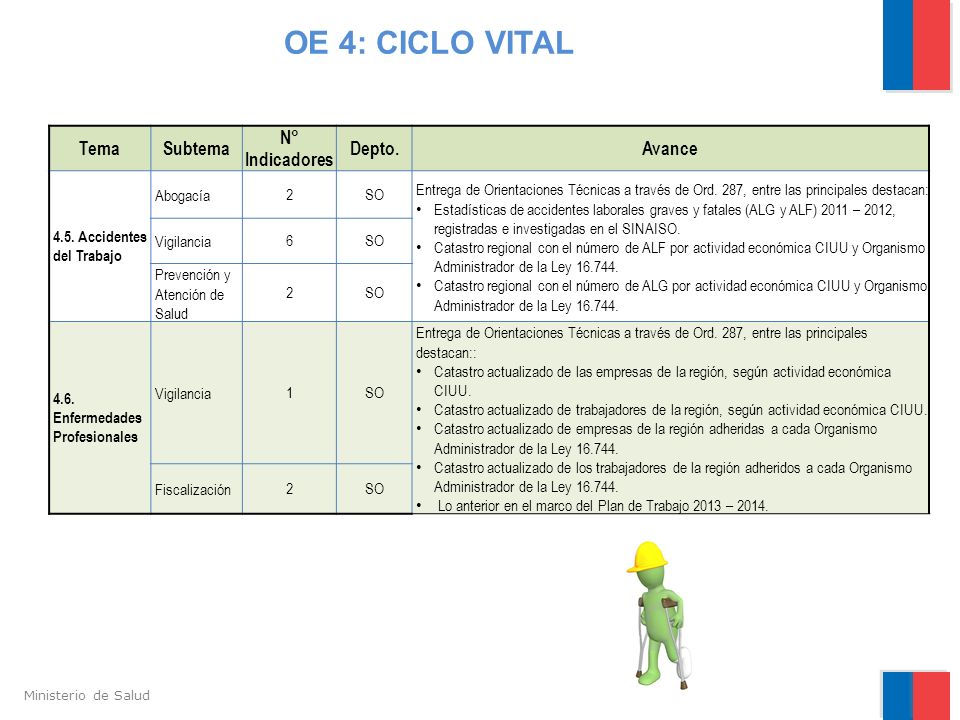 OE 4: CICLO VITAL Tema Subtema N° Indicadores Depto. Avance