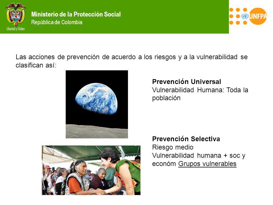 Las acciones de prevención de acuerdo a los riesgos y a la vulnerabilidad se clasifican así: