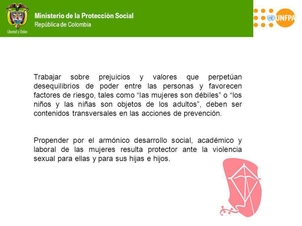 Trabajar sobre prejuicios y valores que perpetúan desequilibrios de poder entre las personas y favorecen factores de riesgo, tales como las mujeres son débiles o los niños y las niñas son objetos de los adultos , deben ser contenidos transversales en las acciones de prevención.