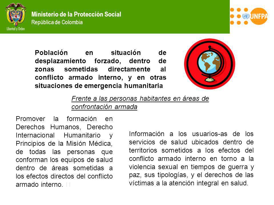 Población en situación de desplazamiento forzado, dentro de zonas sometidas directamente al conflicto armado interno, y en otras situaciones de emergencia humanitaria