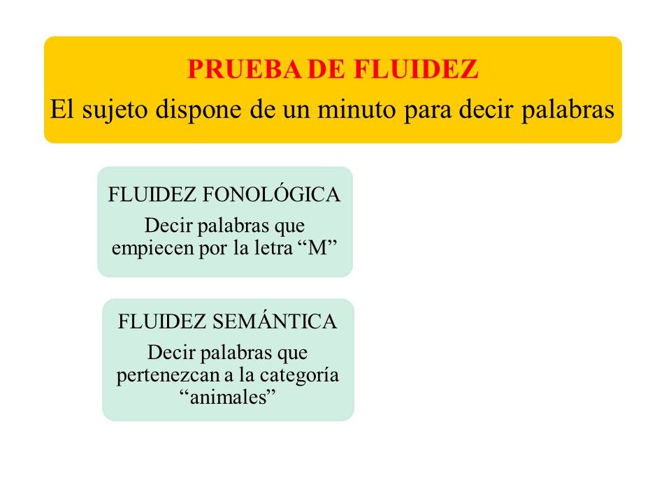 El sujeto dispone de un minuto para decir palabras PRUEBA DE FLUIDEZ