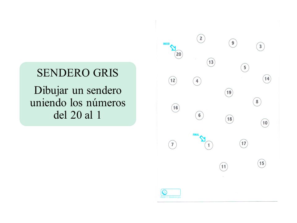 Dibujar un sendero uniendo los números del 20 al 1
