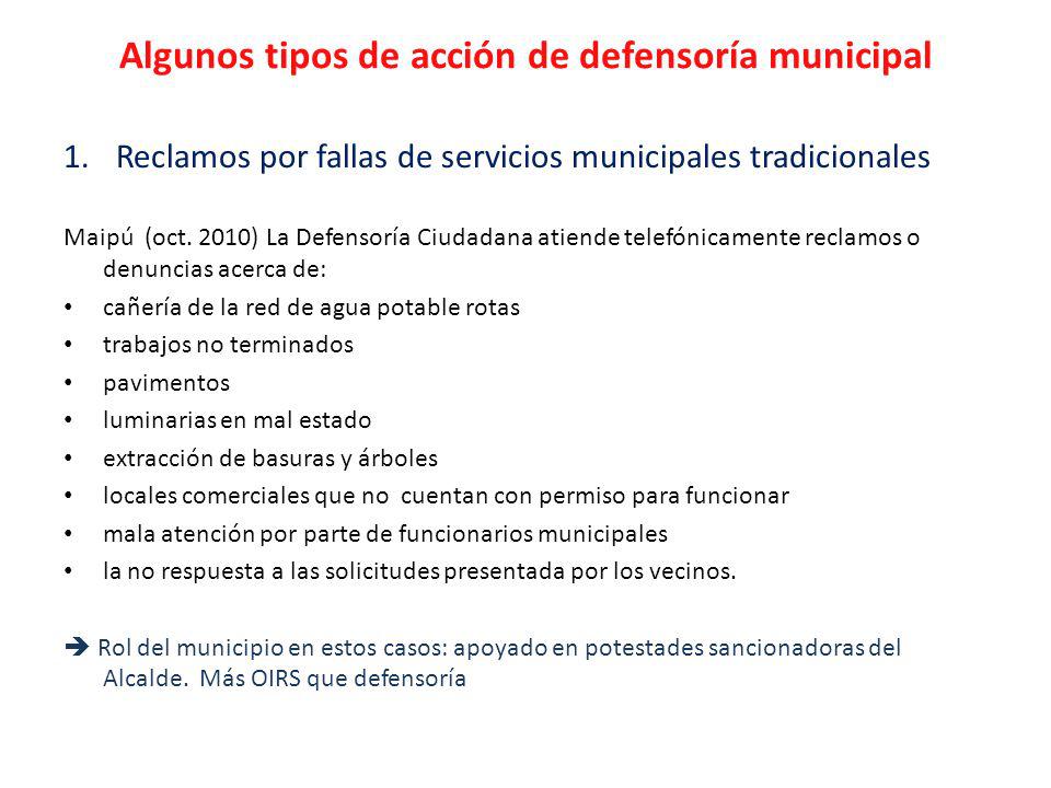 Algunos tipos de acción de defensoría municipal