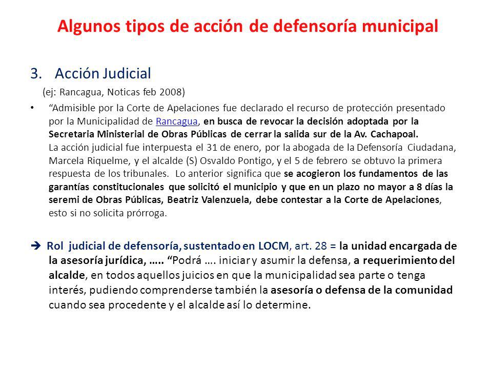 Algunos tipos de acción de defensoría municipal