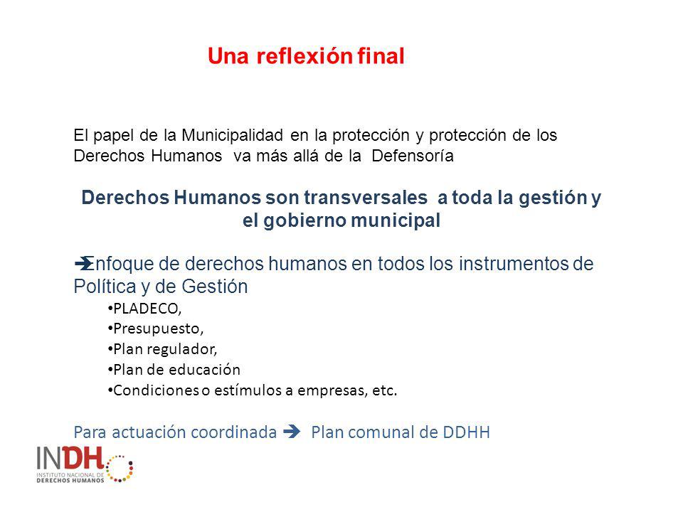 Una reflexión final El papel de la Municipalidad en la protección y protección de los Derechos Humanos va más allá de la Defensoría.