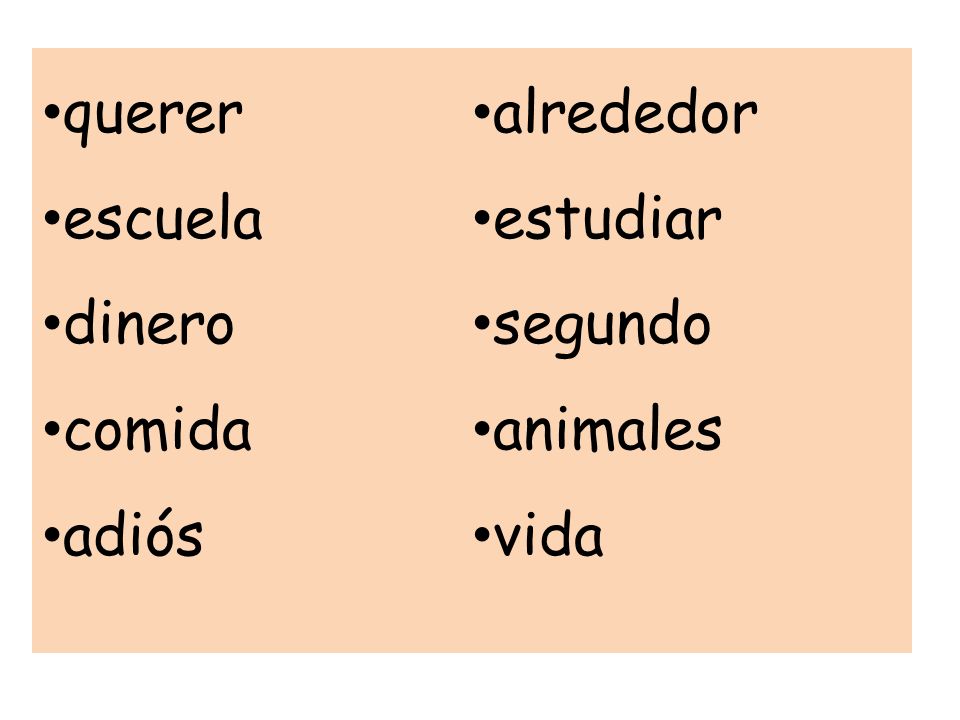 querer alrededor escuela estudiar dinero segundo comida animales adiós vida