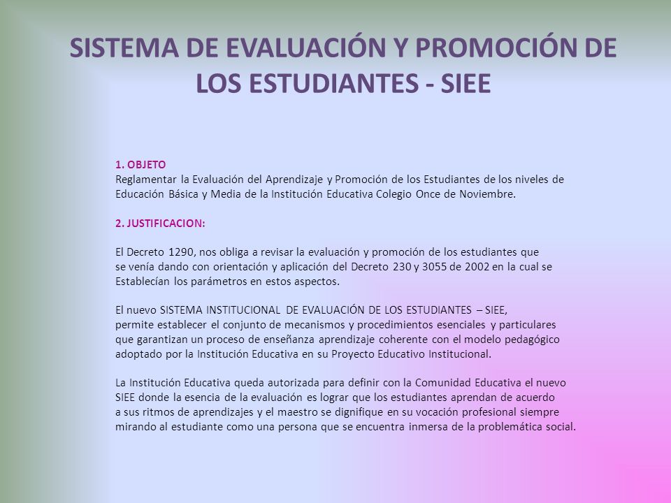 SISTEMA DE EVALUACIÓN Y PROMOCIÓN DE LOS ESTUDIANTES - SIEE