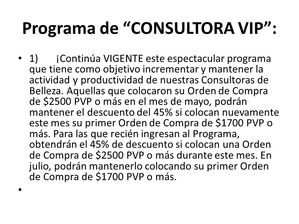 Programa de CONSULTORA VIP :
