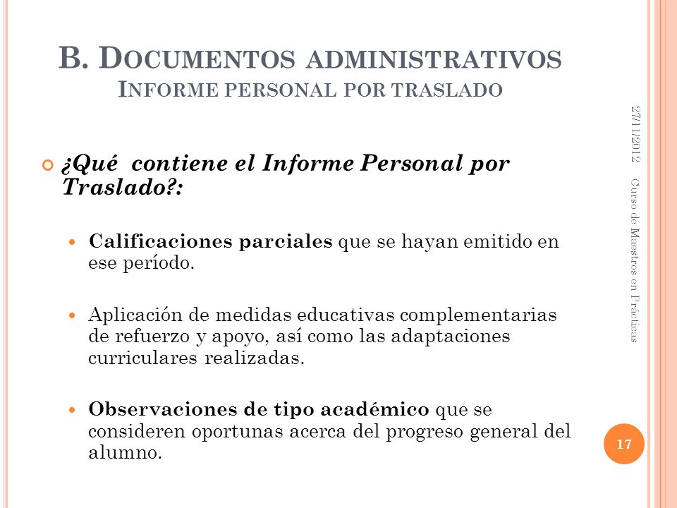 B. Documentos administrativos Informe personal por traslado