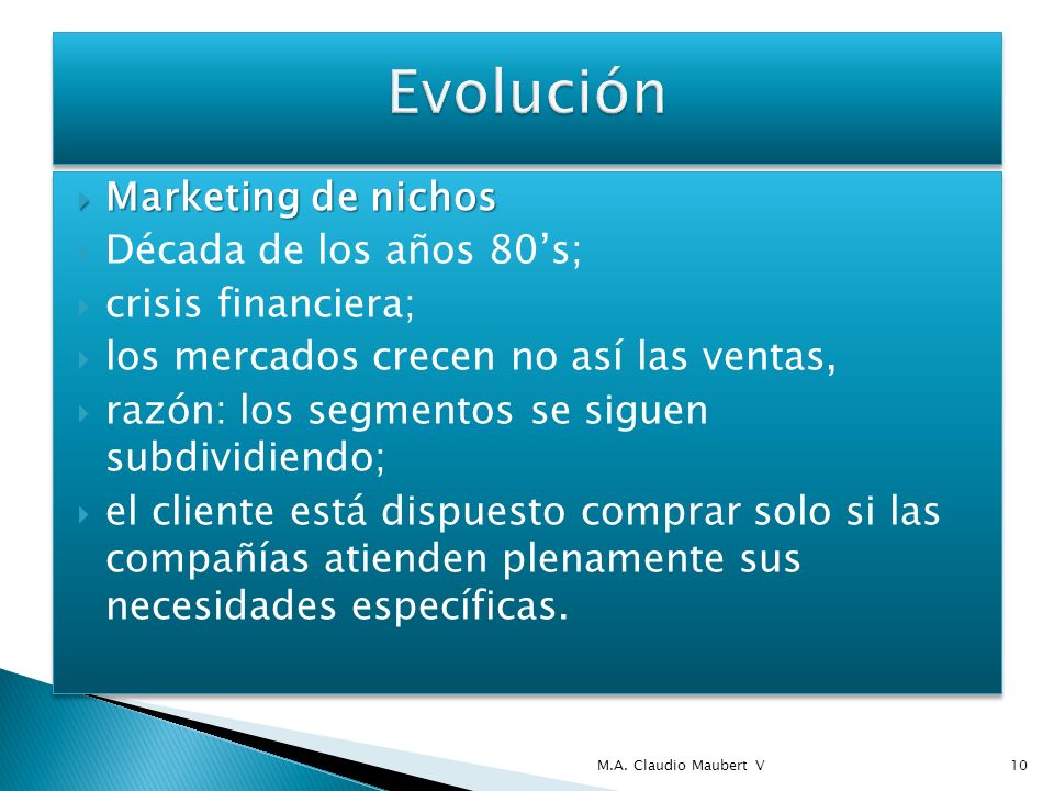 Evolución Marketing de nichos Década de los años 80’s;