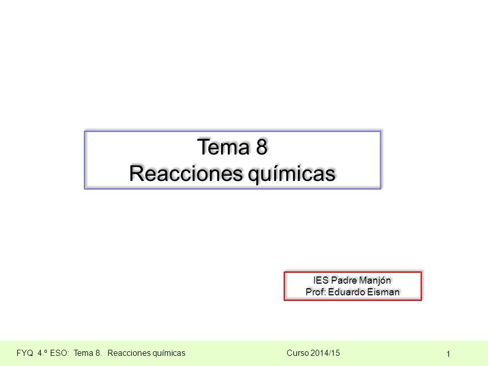 Tema 8 Reacciones químicas IES Padre Manjón Prof: Eduardo Eisman 1