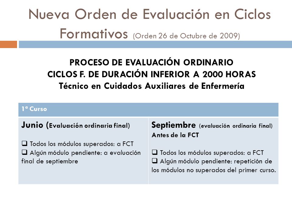 Nueva Orden de Evaluación en Ciclos Formativos (Orden 26 de Octubre de 2009)