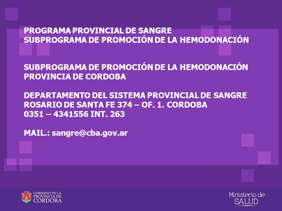 PROGRAMA PROVINCIAL DE SANGRE SUBPROGRAMA DE PROMOCIÓN DE LA HEMODONACIÓN