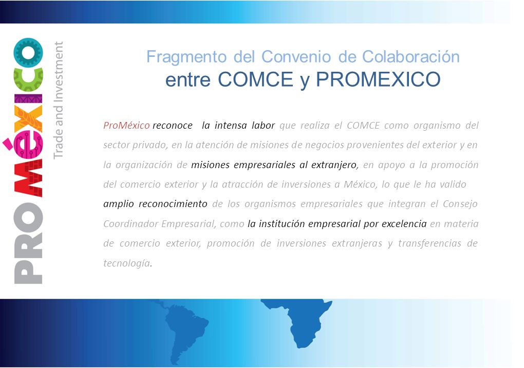 Fragmento del Convenio de Colaboración entre COMCE y PROMEXICO