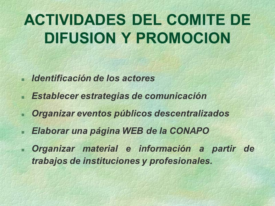 ACTIVIDADES DEL COMITE DE DIFUSION Y PROMOCION