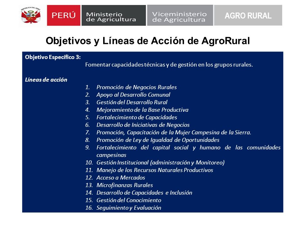 Objetivos y Líneas de Acción de AgroRural