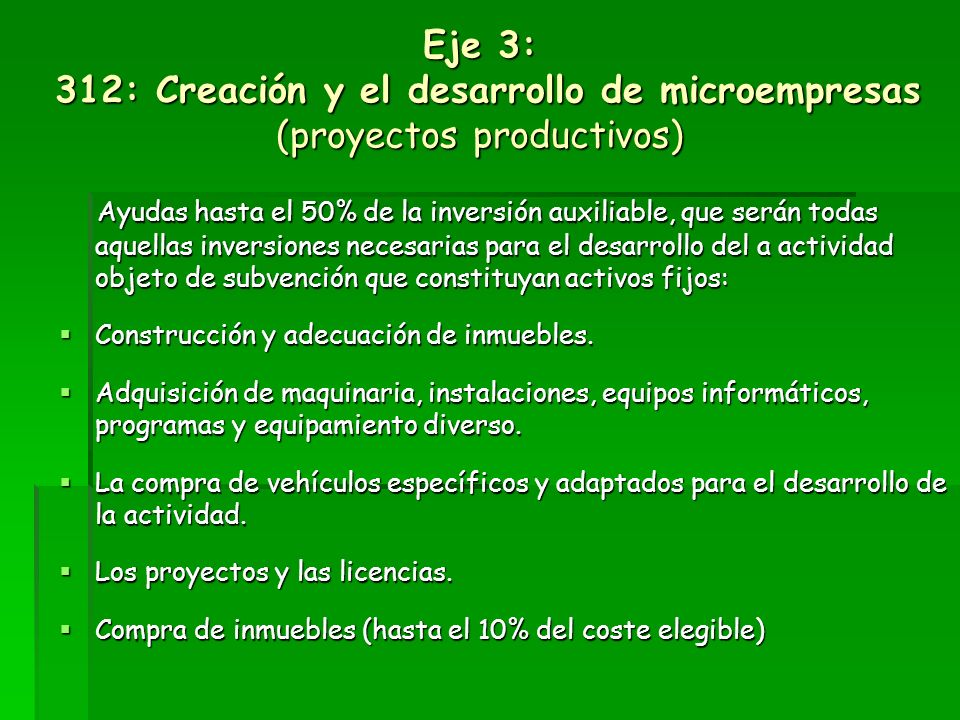 Eje 3: 312: Creación y el desarrollo de microempresas (proyectos productivos)