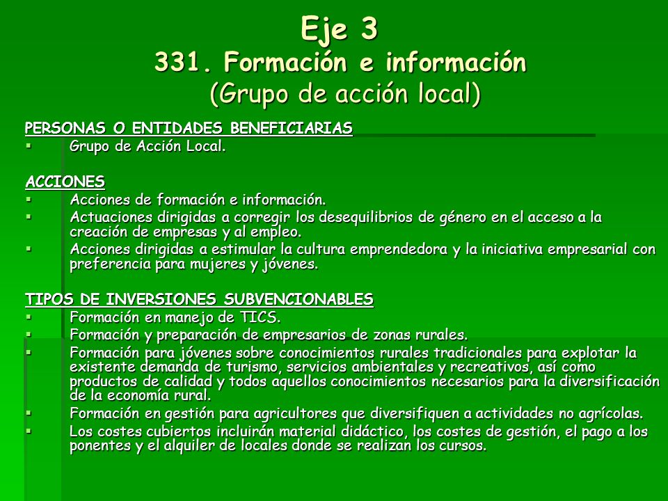 Eje Formación e información (Grupo de acción local)