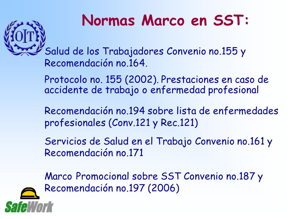 Normas Marco en SST: Salud de los Trabajadores Convenio no.155 y Recomendación no.164.