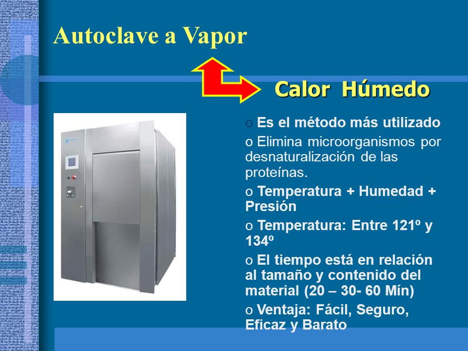 Autoclave a Vapor Calor Húmedo Es el método más utilizado