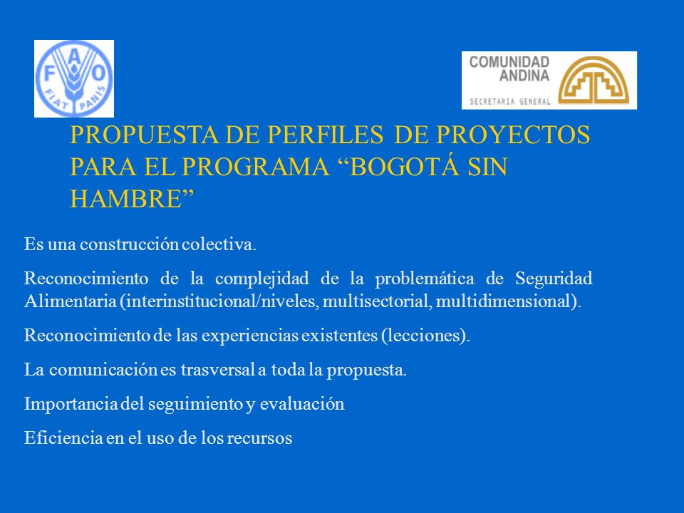 PROPUESTA DE PERFILES DE PROYECTOS PARA EL PROGRAMA BOGOTÁ SIN HAMBRE