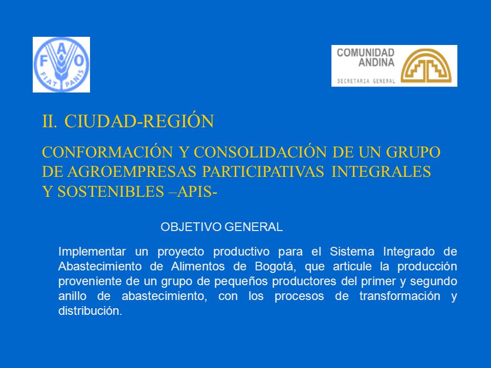 II. CIUDAD-REGIÓN CONFORMACIÓN Y CONSOLIDACIÓN DE UN GRUPO DE AGROEMPRESAS PARTICIPATIVAS INTEGRALES Y SOSTENIBLES –APIS-
