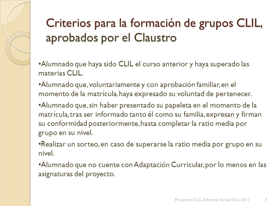 Criterios para la formación de grupos CLIL, aprobados por el Claustro