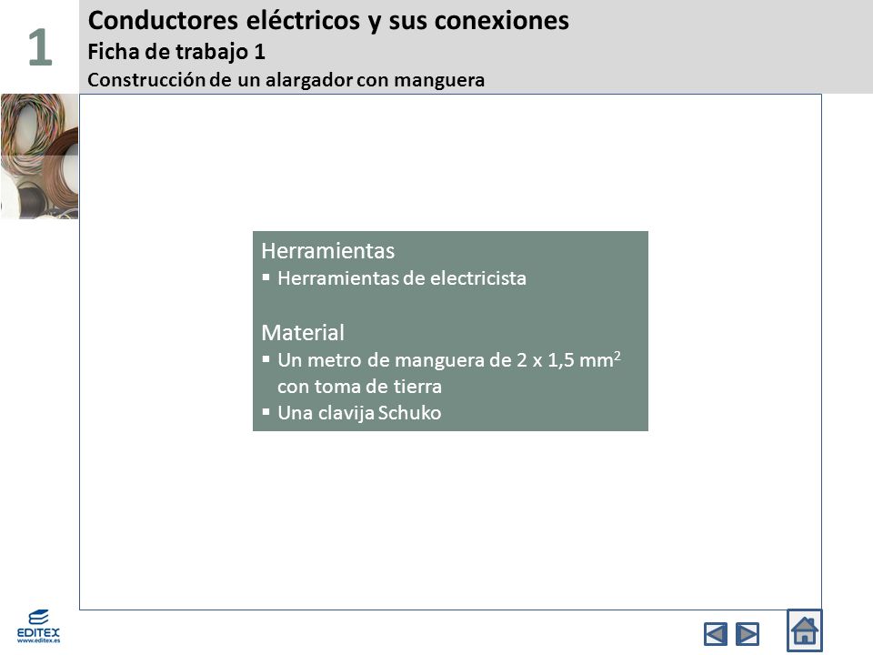 1 Conductores eléctricos y sus conexiones Ficha de trabajo 1 Construcción de un alargador con manguera.