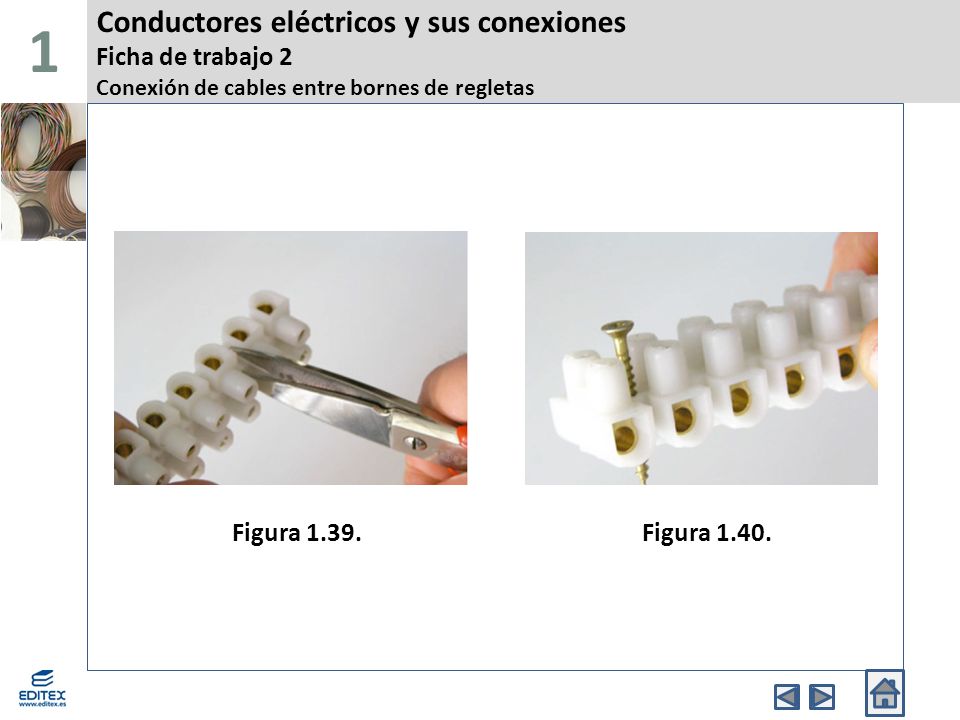 1 Conductores eléctricos y sus conexiones Ficha de trabajo 2 Conexión de cables entre bornes de regletas.