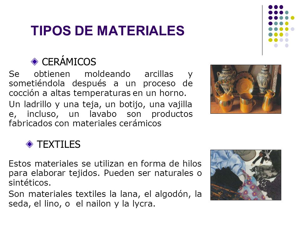 TIPOS DE MATERIALES CERÁMICOS TEXTILES