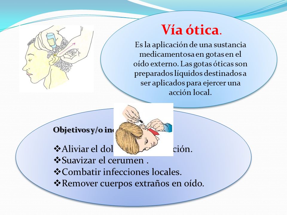 Aliviar el dolor y la inflamación. Suavizar el cerumen .