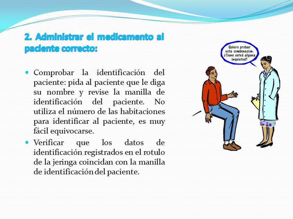 2. Administrar el medicamento al paciente correcto: