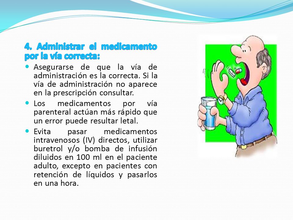 4. Administrar el medicamento por la vía correcta: