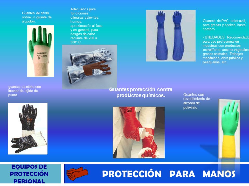 Guantes protección contra prodUctos químicos.